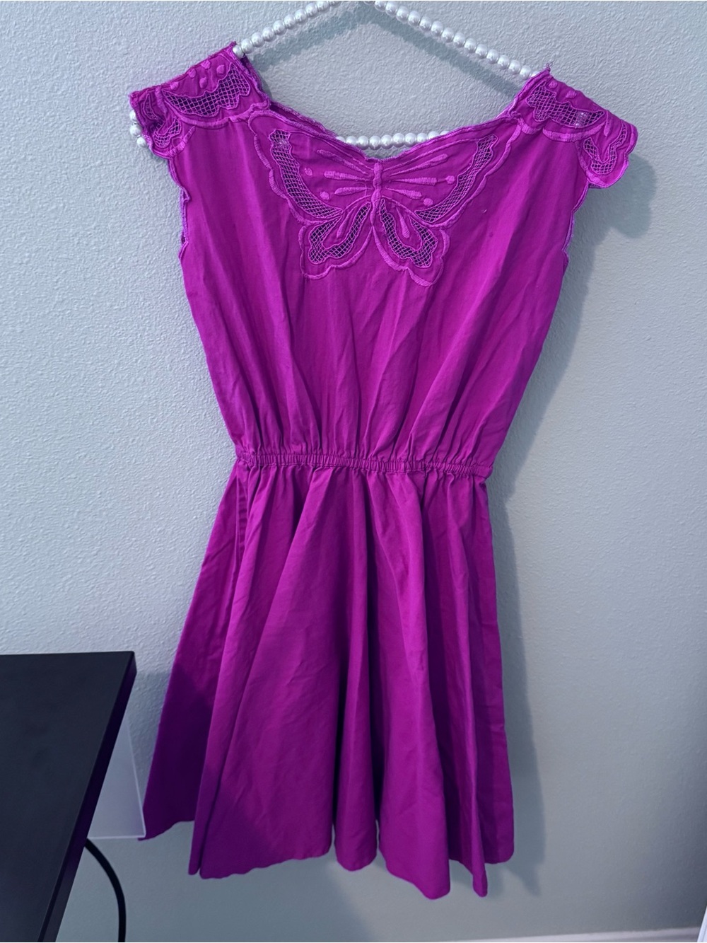 VINTAGE Cotton Hot Pink Butterfly-Embroidered Summer Dress